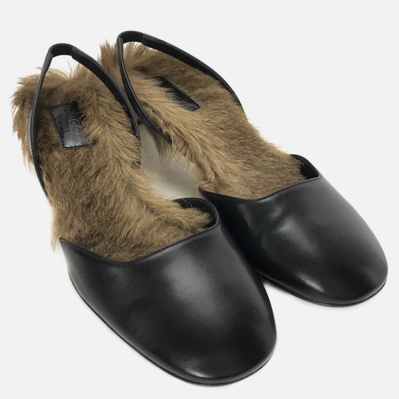 GUCCI Leather Arielle Gold Heel Fur Lined Pumps